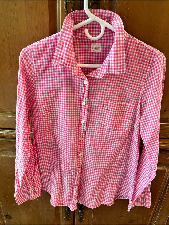 J. Crew Tops - J CREW. FUSCHIA PINK GINGHAM CHECK COLLARRD BUTTON DOWN SHIRT/BLOUSE. MEDIUM